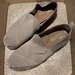 Toms, grey suede with cork bottom. Size 8.5
